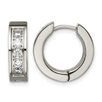 Titanium Polished Hinged Cubic Zirconia Huggie Hoop Earrings
