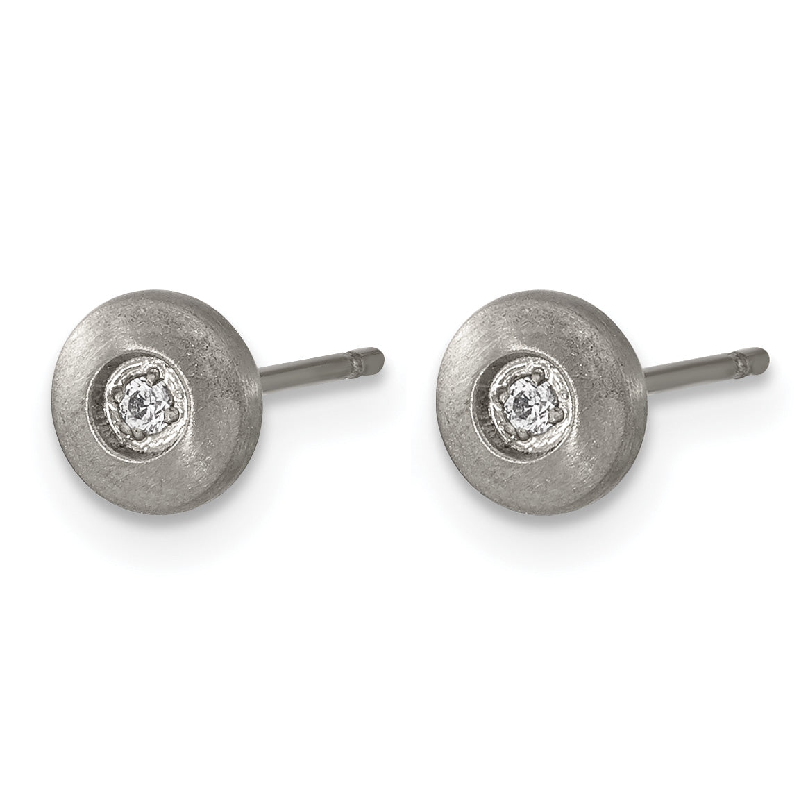 Titanium Brushed Cubic Zirconia Button Earrings Secondary image