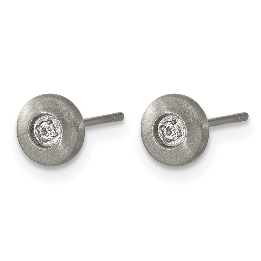 Titanium Brushed Cubic Zirconia Button Earrings