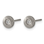 Titanium Brushed Cubic Zirconia Button Earrings
