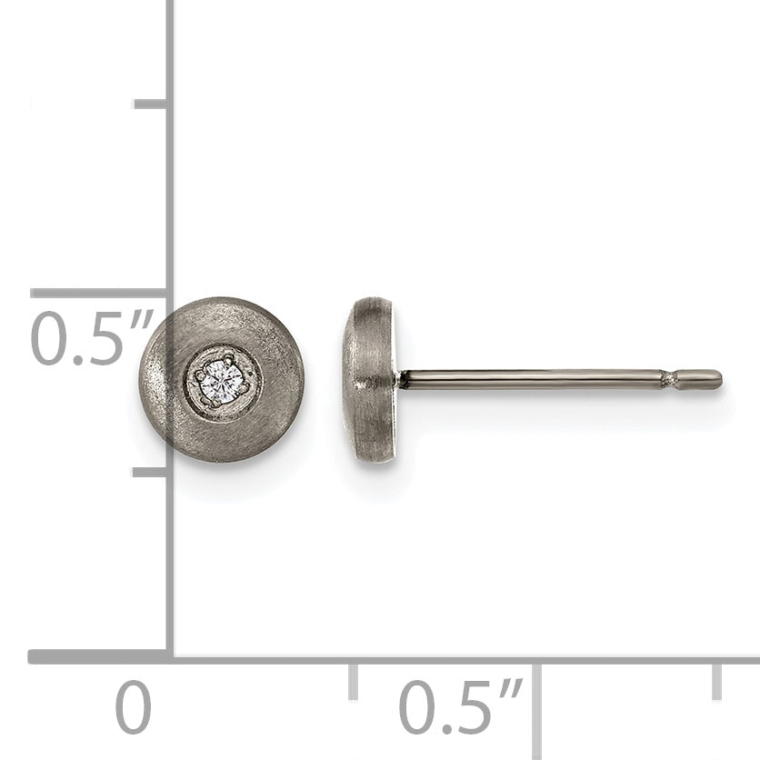 Titanium Brushed Cubic Zirconia Button Earrings
