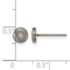 Titanium Brushed Cubic Zirconia Button Earrings