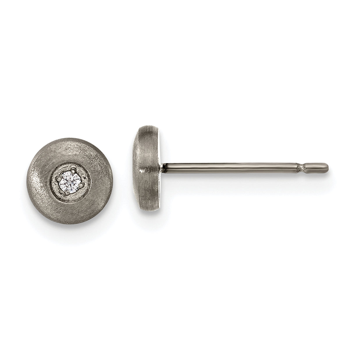 Chisel Titanium Brushed CZ Post Earrings