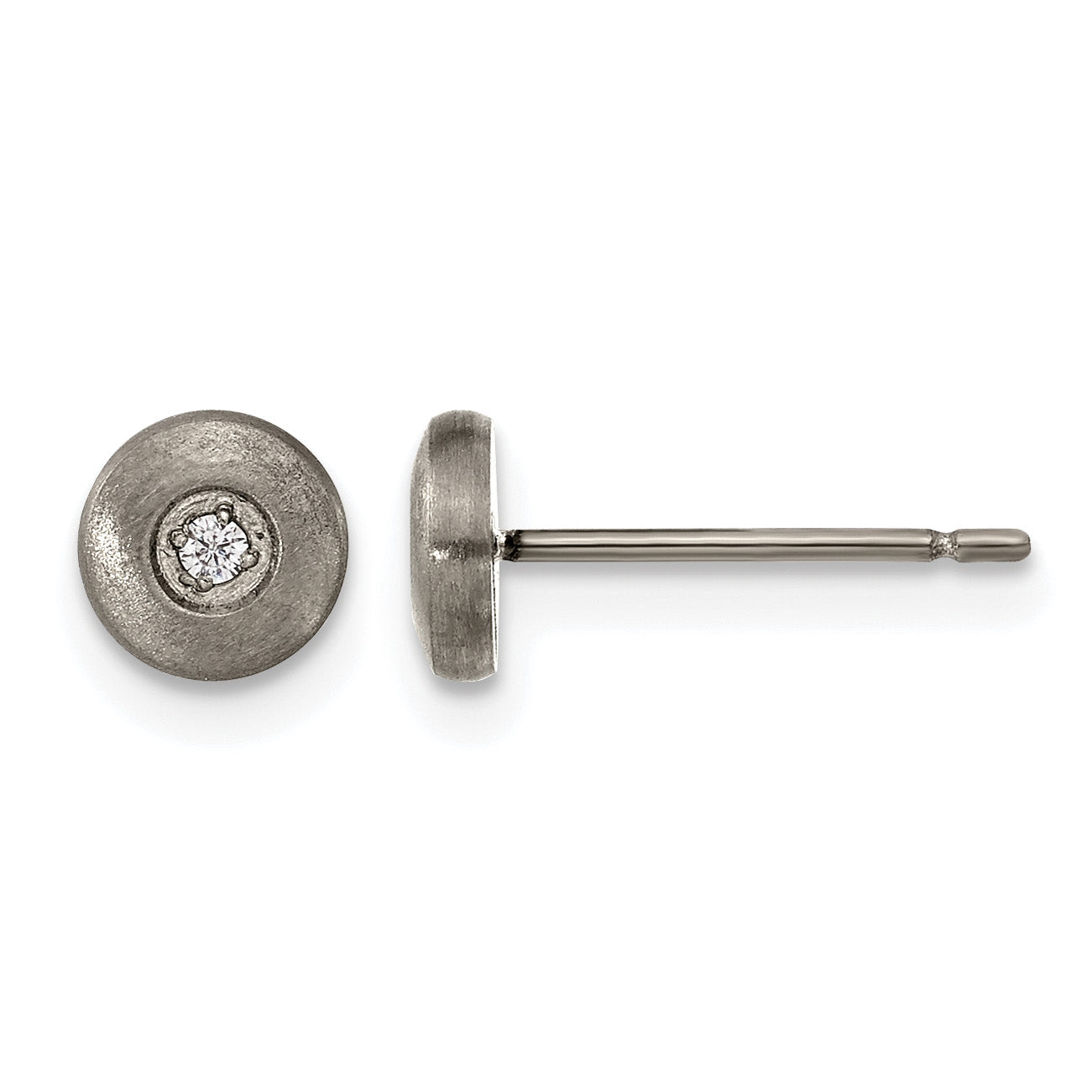Titanium Brushed Cubic Zirconia Button Earrings Main image