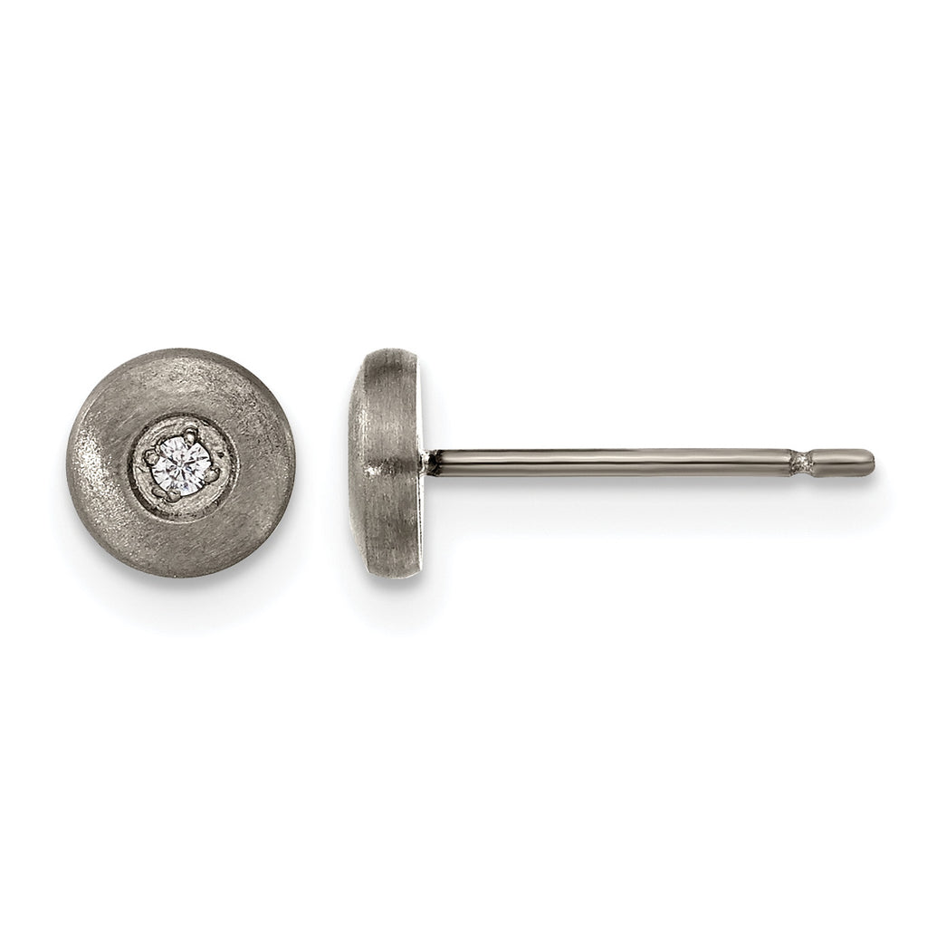 Titanium Brushed Cubic Zirconia Button Earrings