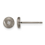 Titanium Brushed Cubic Zirconia Button Earrings
