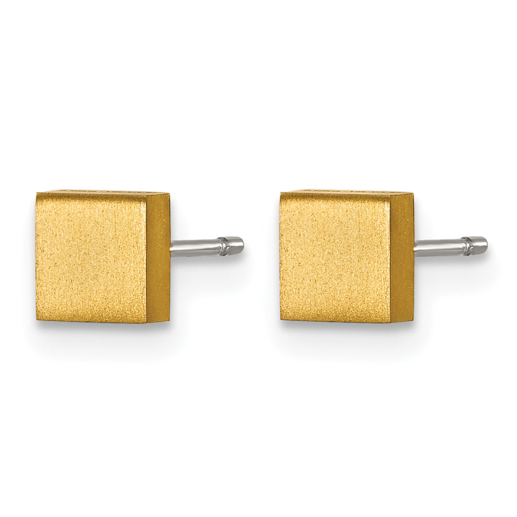 Titanium Gold-Tone Brushed Square Button Earrings