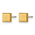 Titanium Gold-Tone Brushed Square Button Earrings