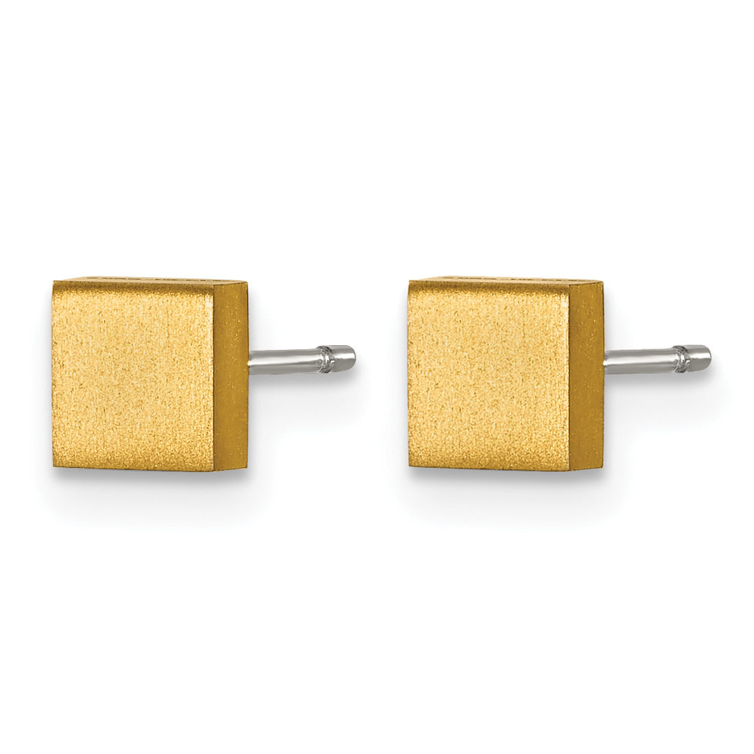 Titanium Gold-Tone Brushed Square Button Earrings