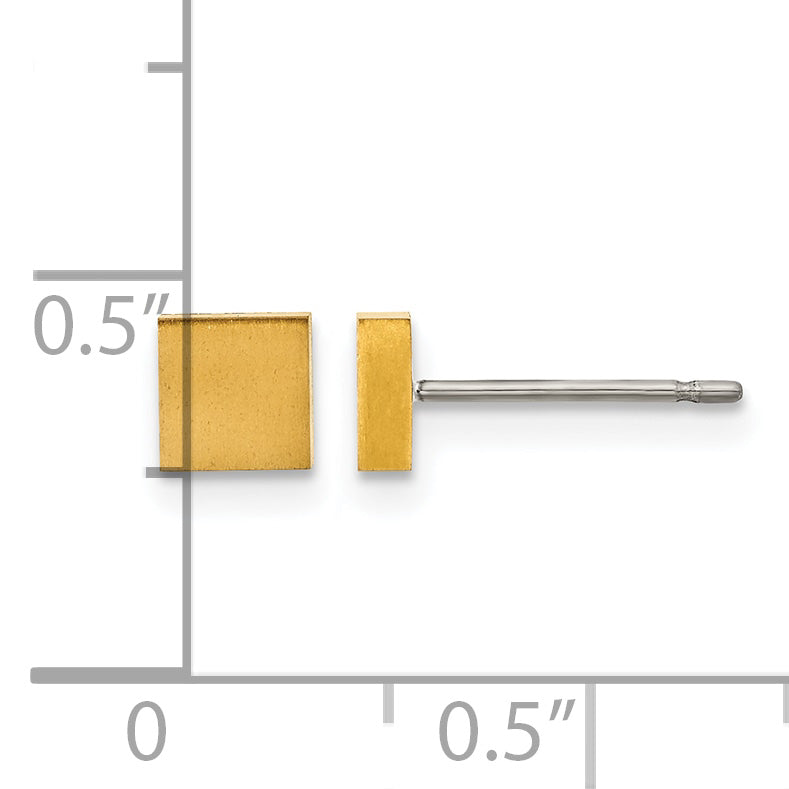 Titanium Gold-Tone Brushed Square Button Earrings