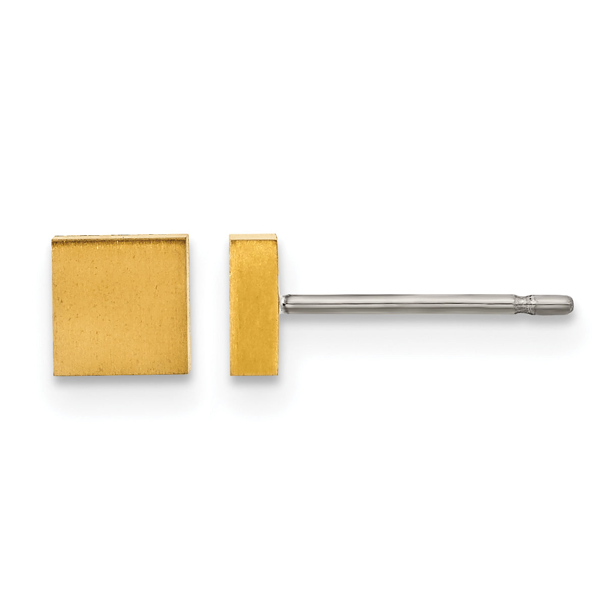 Titanium Gold-Tone Brushed Square Button Earrings
