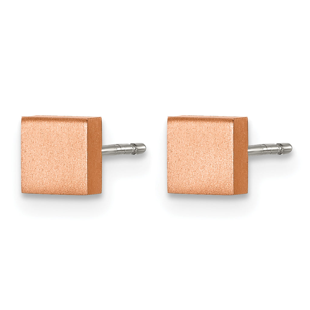 Titanium Rose Gold-Tone Brushed Square Button Earrings