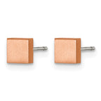Titanium Rose Gold-Tone Brushed Square Button Earrings