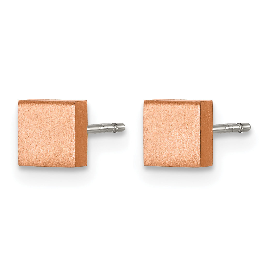 Titanium Rose Gold-Tone Brushed Square Button Earrings