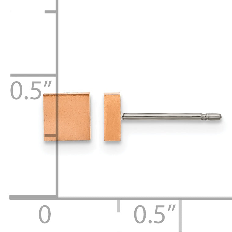 Titanium Rose Gold-Tone Brushed Square Button Earrings