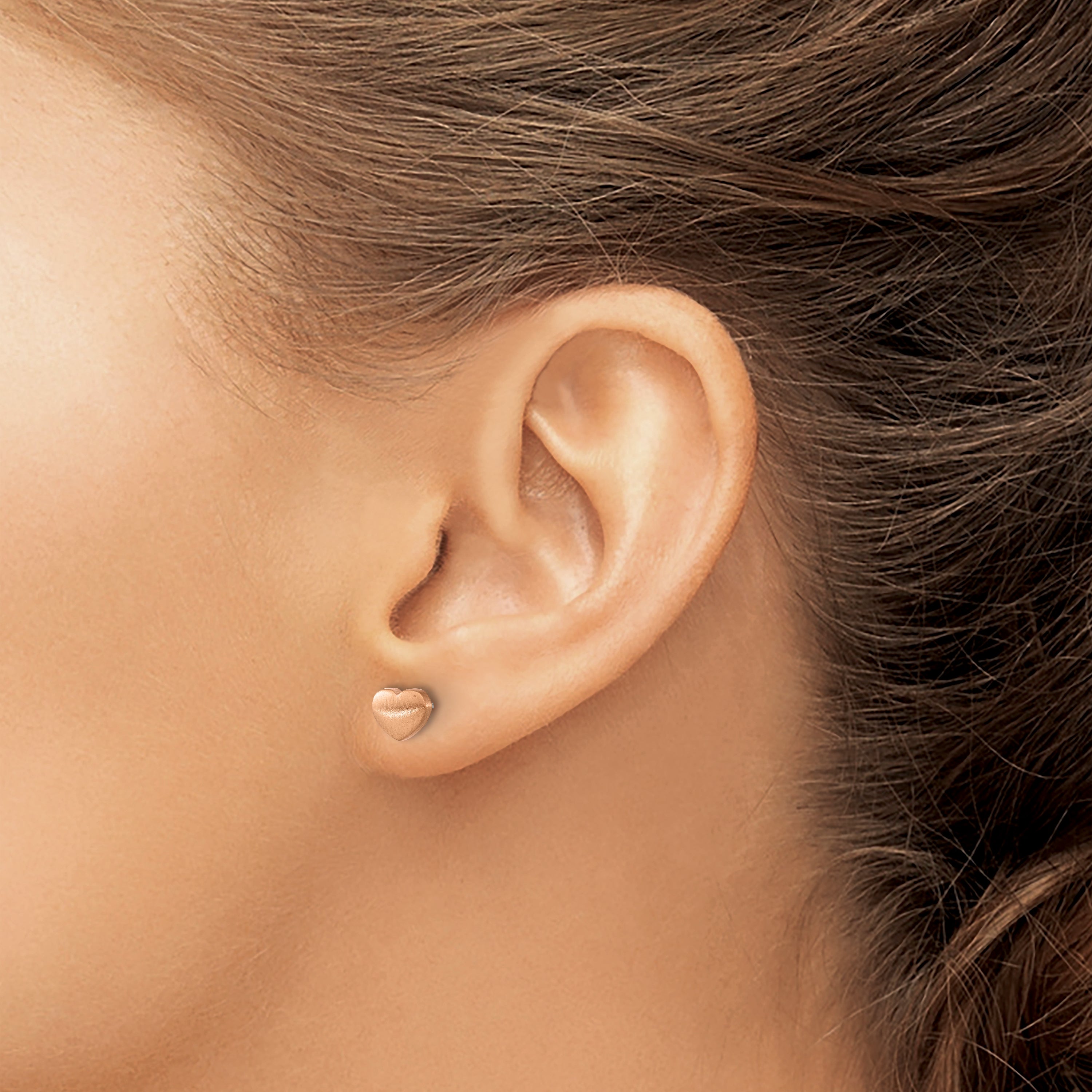 Chisel Titanium Brushed Rose IP-plated Heart Post Earrings