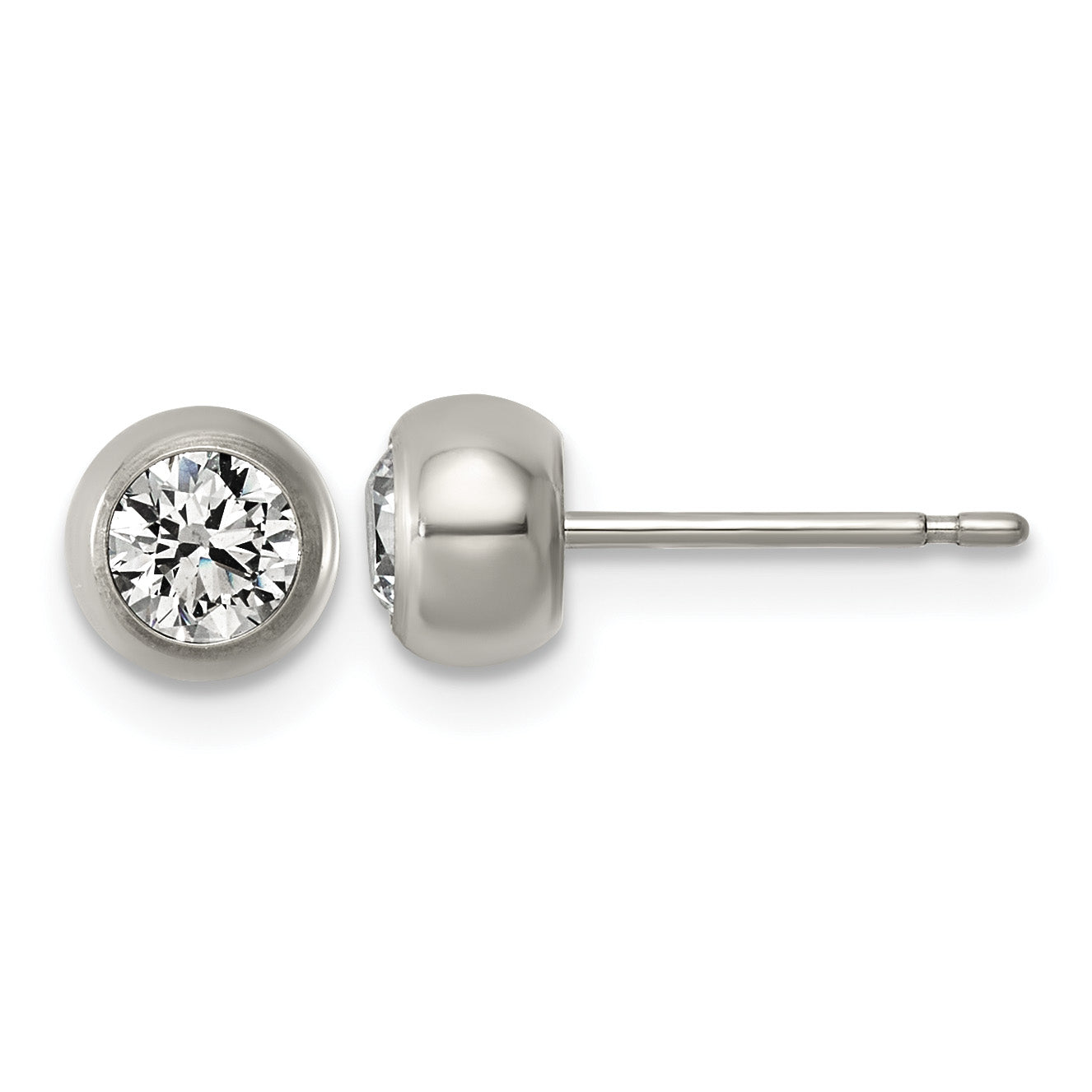 Polished Cubic Zirconia Titanium Ball Stud Earrings 6mm Main image