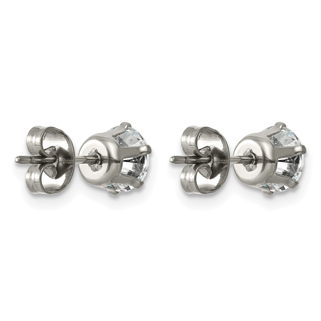 Polished Cubic Zirconia Titanium Stud Earrings 6.1mm
