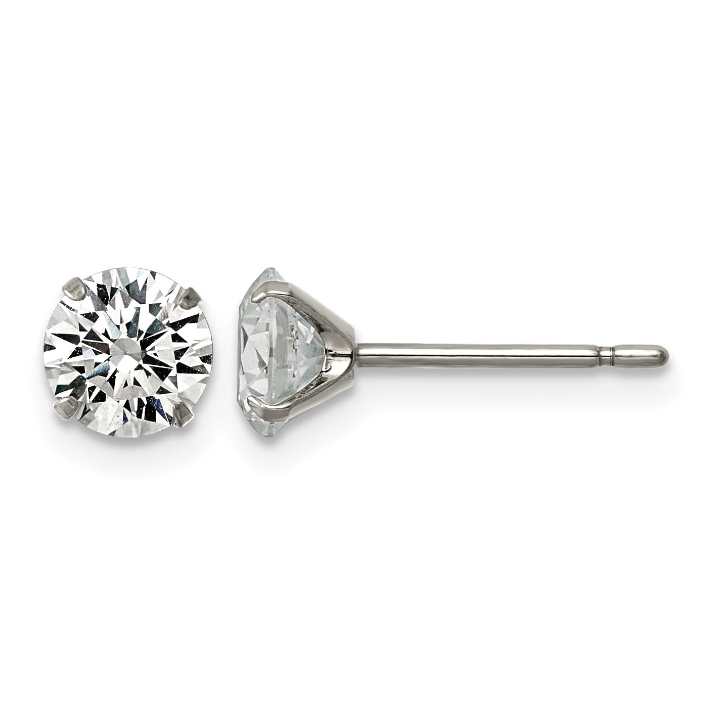Polished Cubic Zirconia Titanium Stud Earrings 6mm Main image