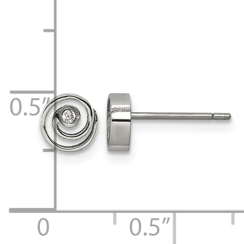 Polished Cubic Zirconia Titanium Button Earrings 6.35mm