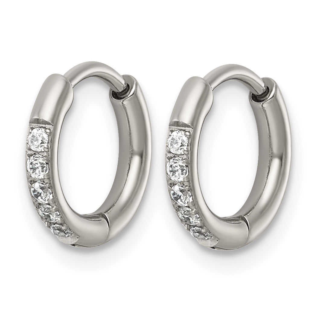 Polished Cubic Zirconia Titanium Hoop Earrings 11.8mm Secondary image