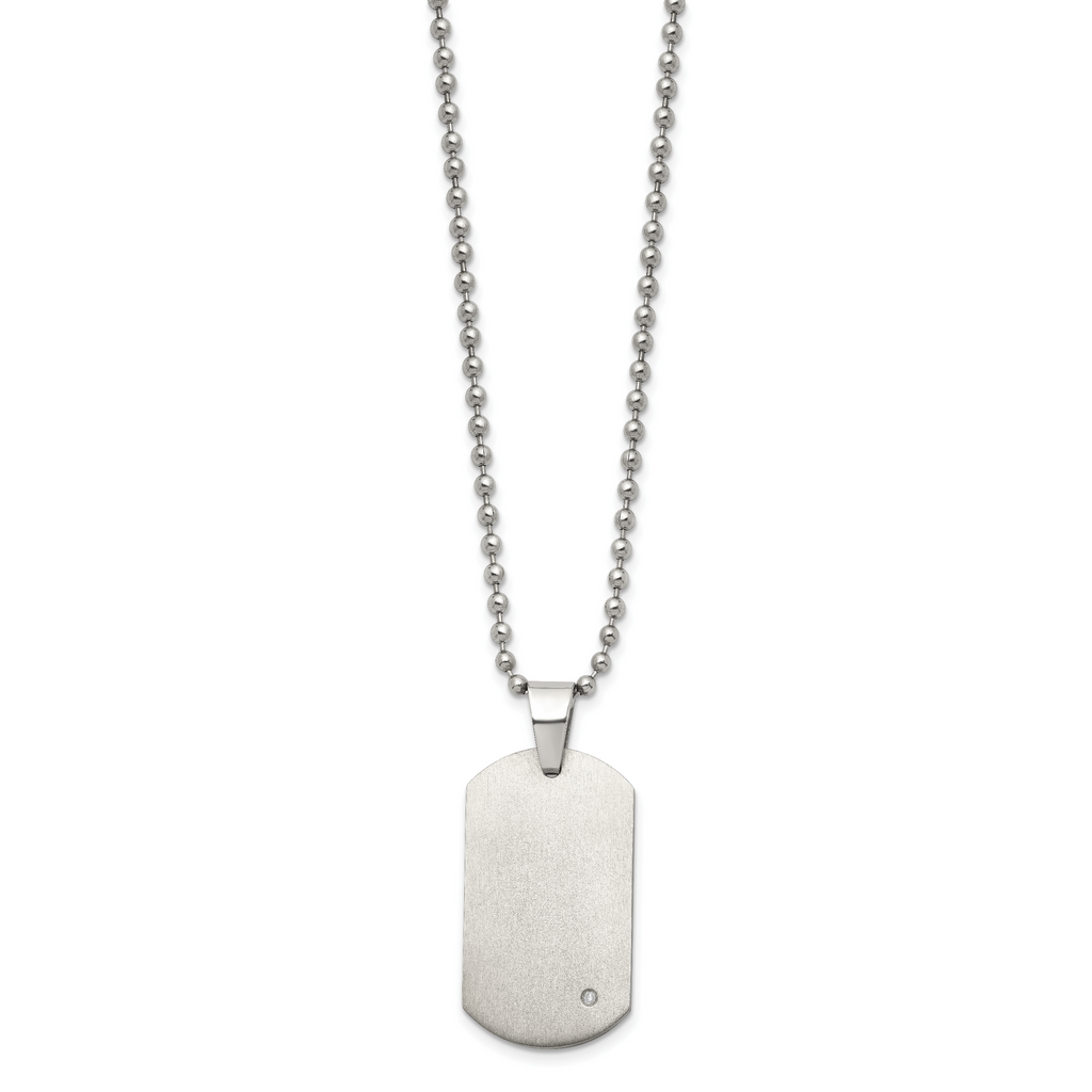 Chisel Titanium Brushed with .02 carat Diamond Accent Dog Tag Necklace