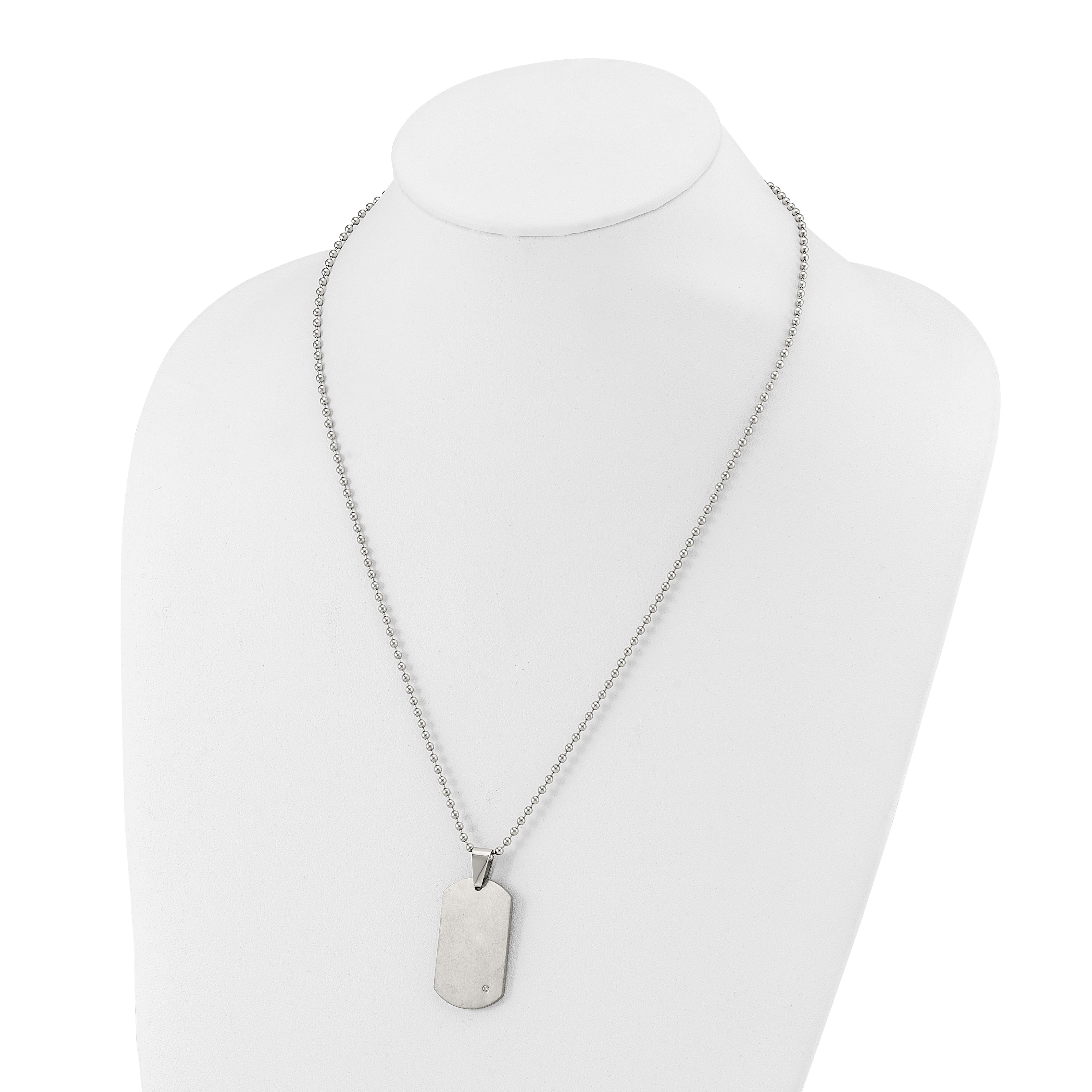 Chisel Titanium Brushed with .02 carat Diamond Accent Dog Tag Necklace