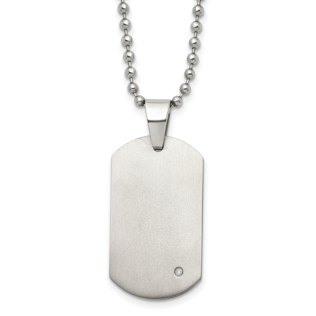 Chisel Titanium Brushed with .02 carat Diamond Accent Dog Tag Necklace