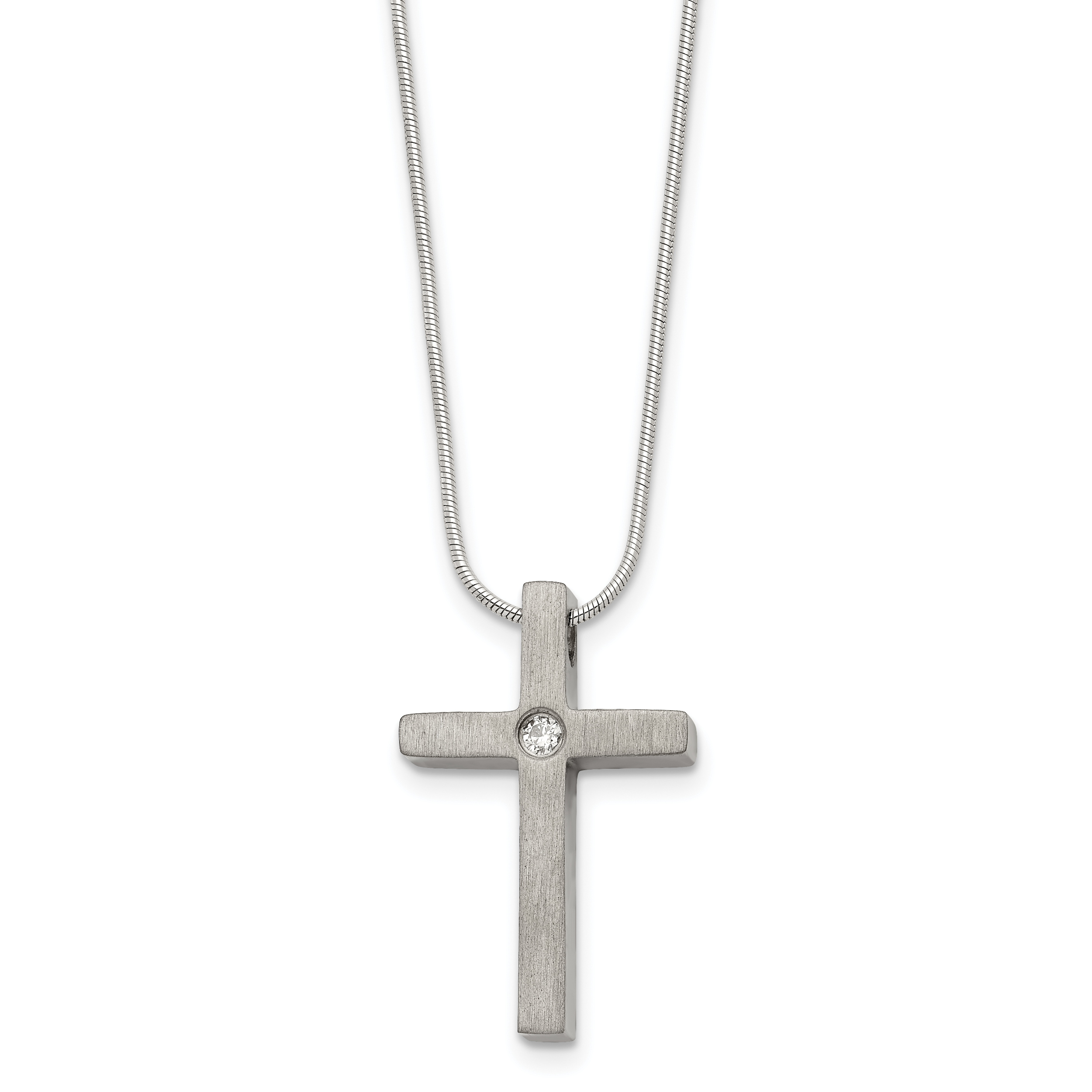 Chisel Titanium Brushed with CZ Cross 18 inch Necklace Main image
