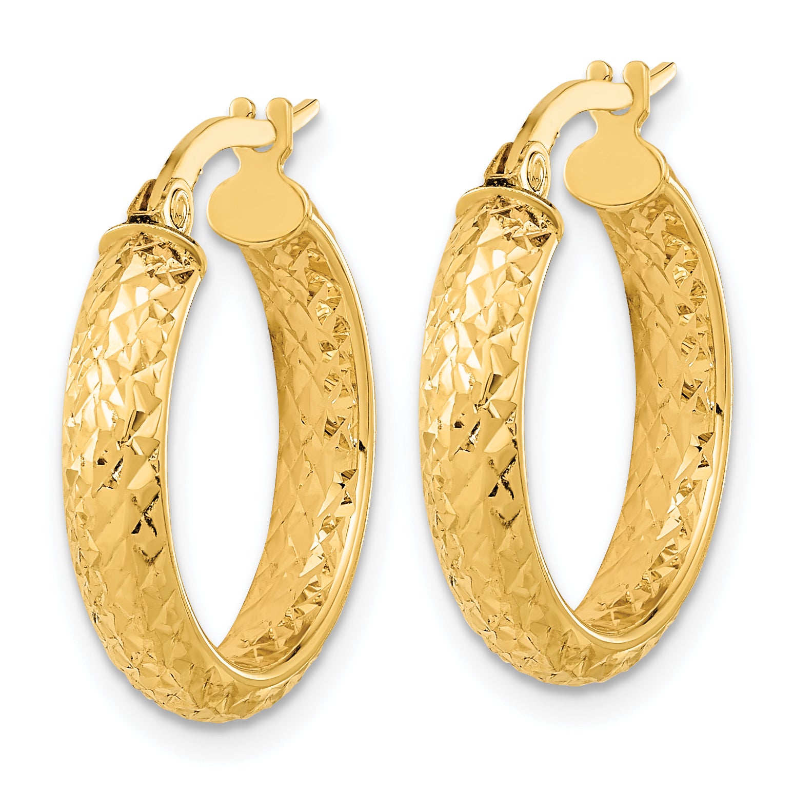 14K Polished and Diamond-cut Inside and Out Fancy Hoop Earrings Secondary image