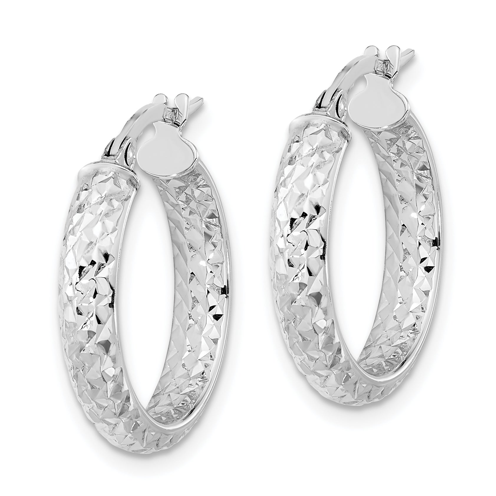 14K White Gold Polished and Diamond-cut Inside and Out Fancy Hoop Earrings Secondary image
