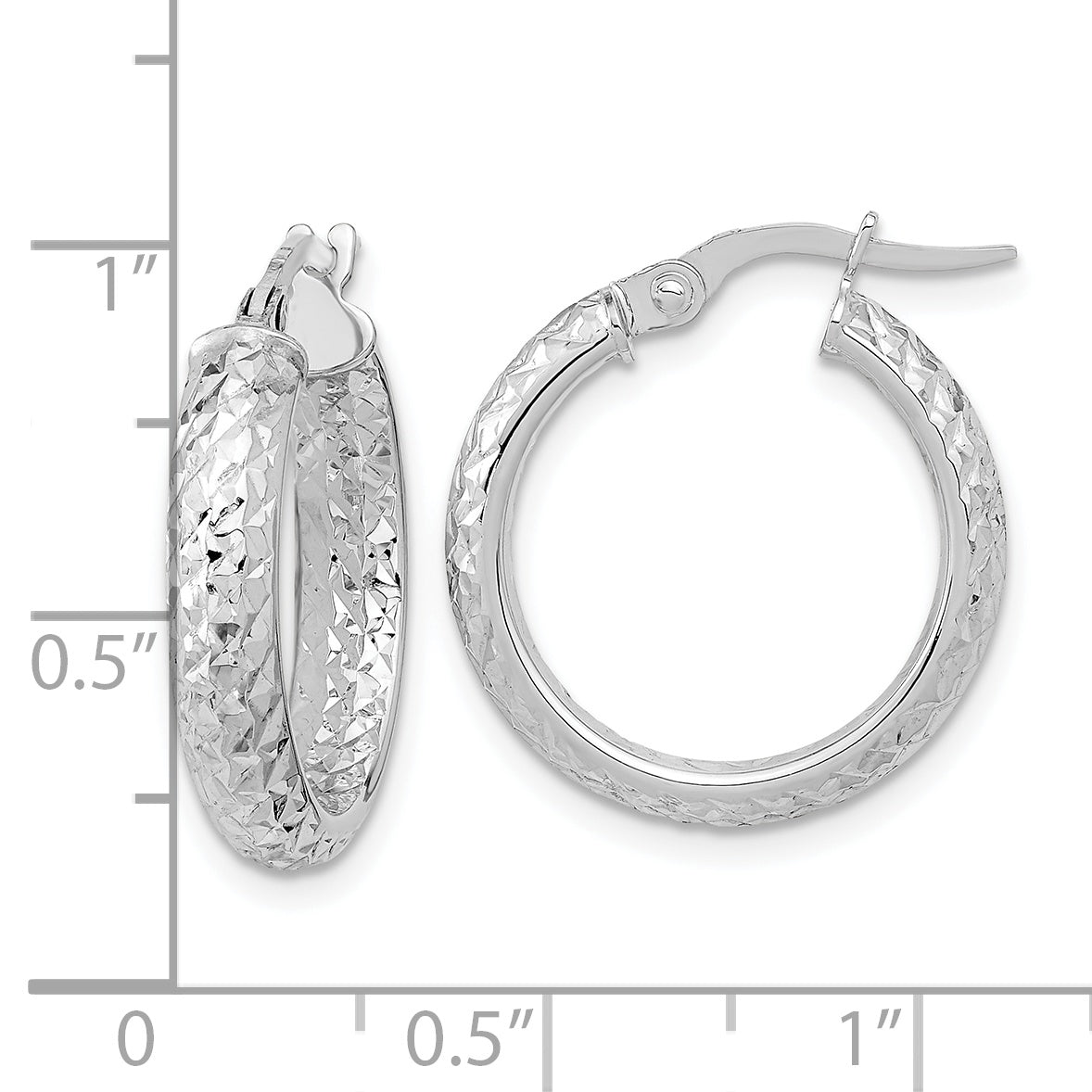 14K White Gold Polished and Diamond-cut Inside and Out Fancy Hoop Earrings