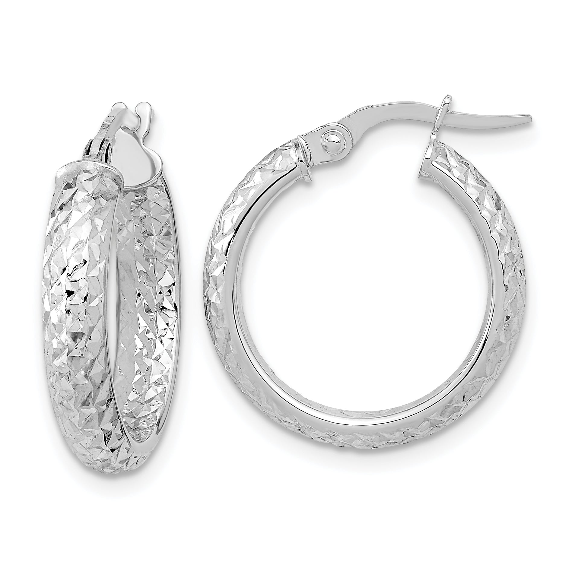 14K White Gold Polished and Diamond-cut Inside and Out Fancy Hoop Earrings Main image
