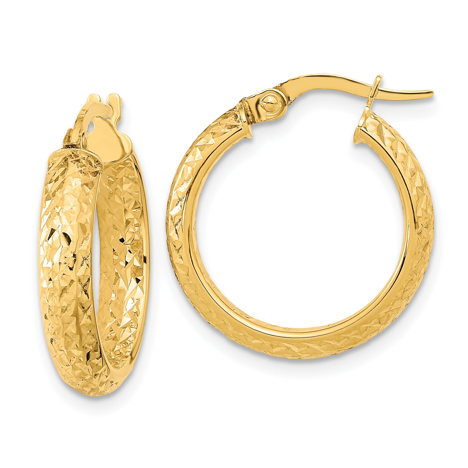 14K Polished and Diamond-cut Inside and Out Fancy Hoop Earrings Main image
