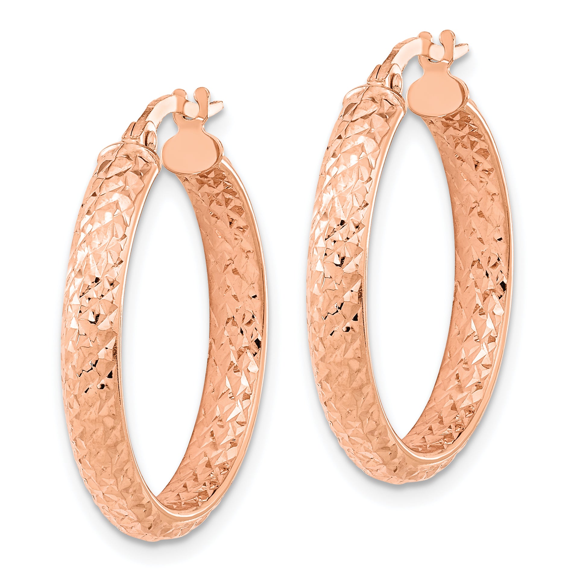 14K Rose Polished and Diamond-cut Fancy Hoop Earrings Secondary image