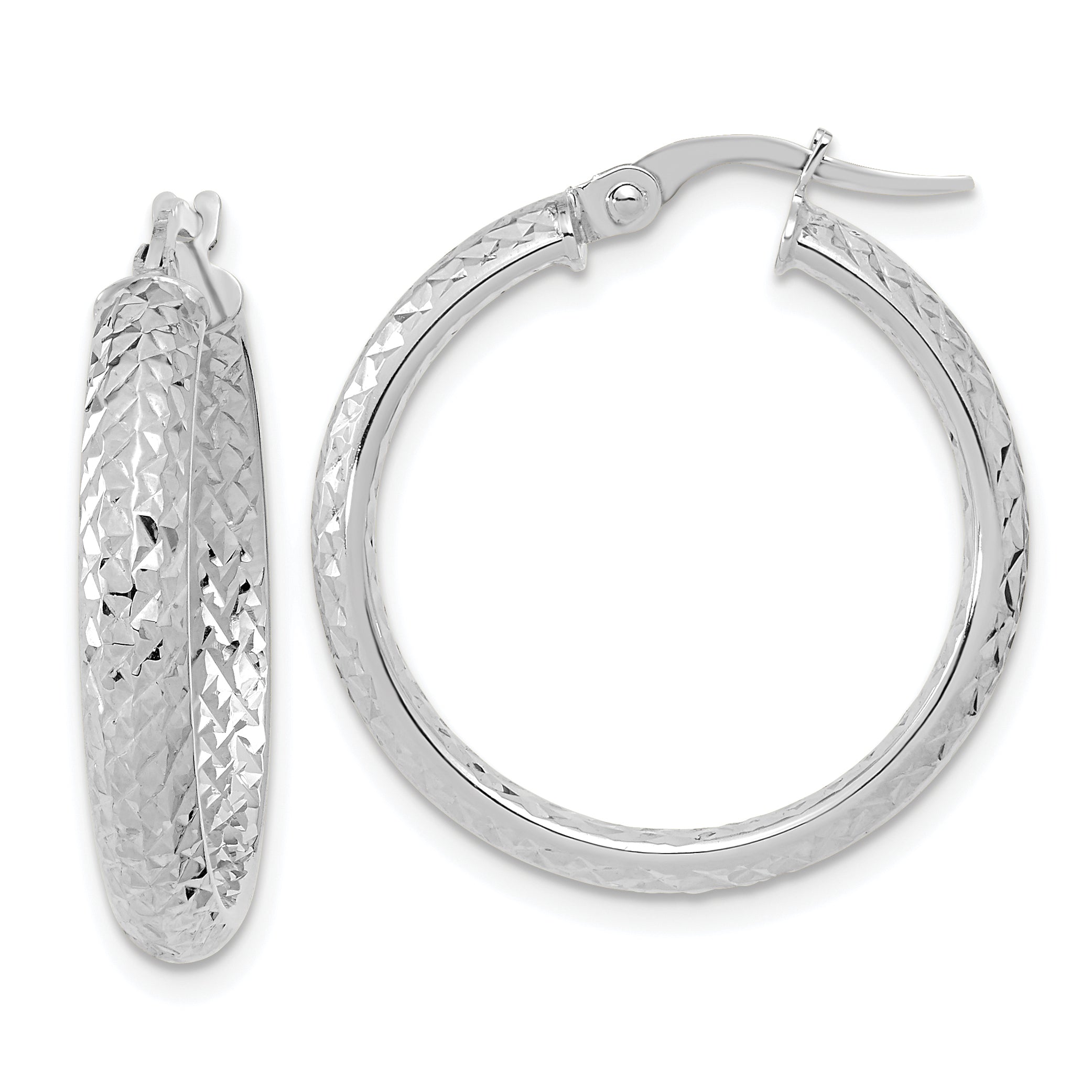 14K White Gold Polished and Diamond-cut Inside and Out Fancy Hoop Earrings Main image