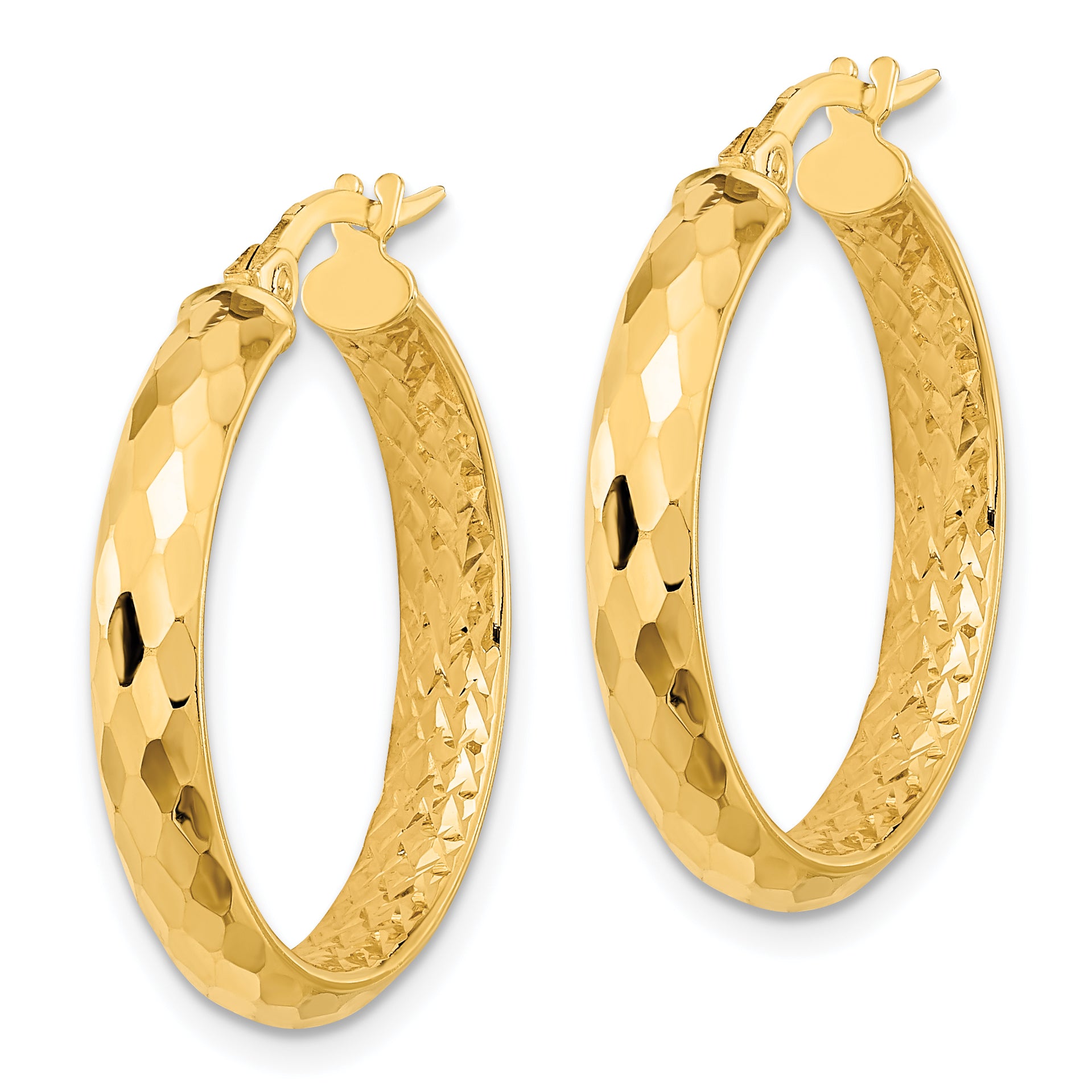 14K Polished and Textured Diamond-cut Inside Fancy Hoop Earrings Secondary image