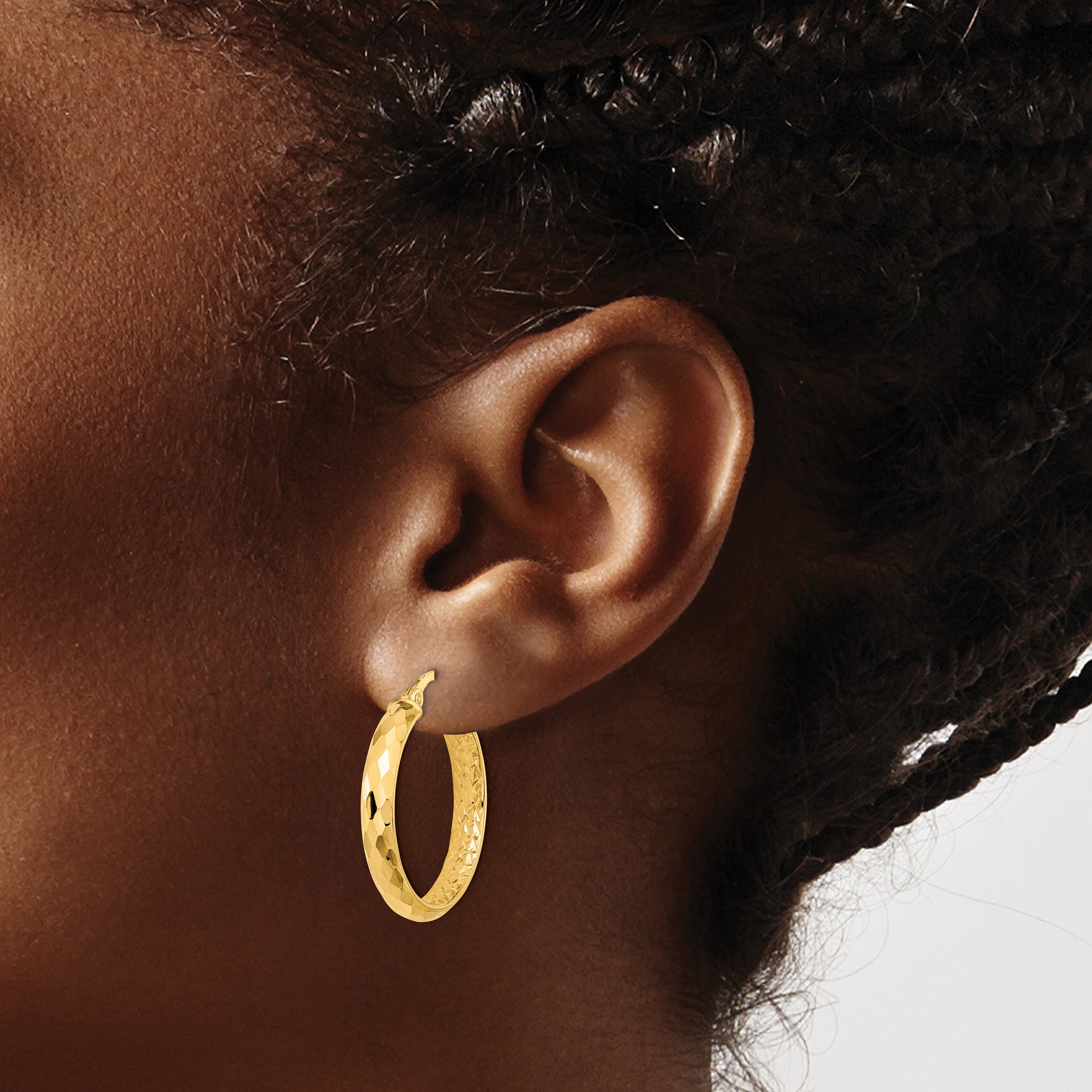 14K Polished and Textured Diamond-cut Inside Fancy Hoop Earrings