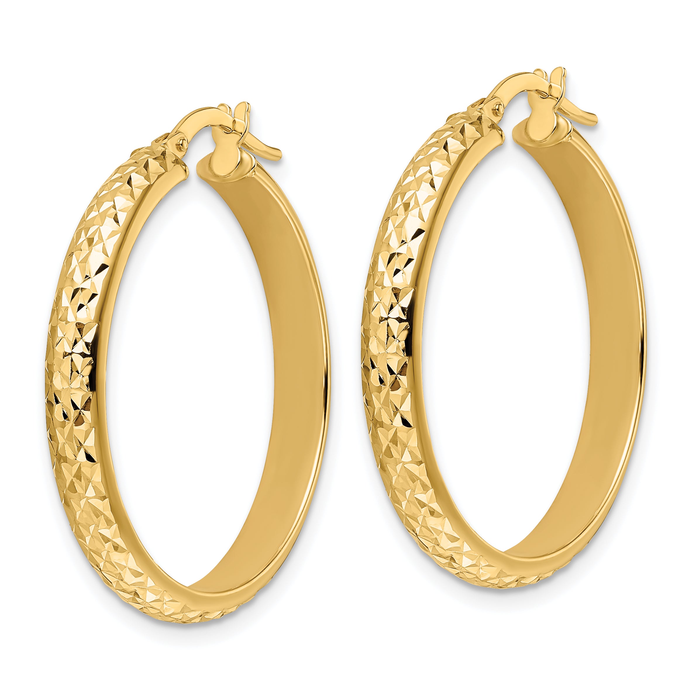 14K Polished Diamond Cut Hoop Earrings Secondary image