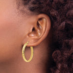 14K Polished Diamond Cut Hoop Earrings