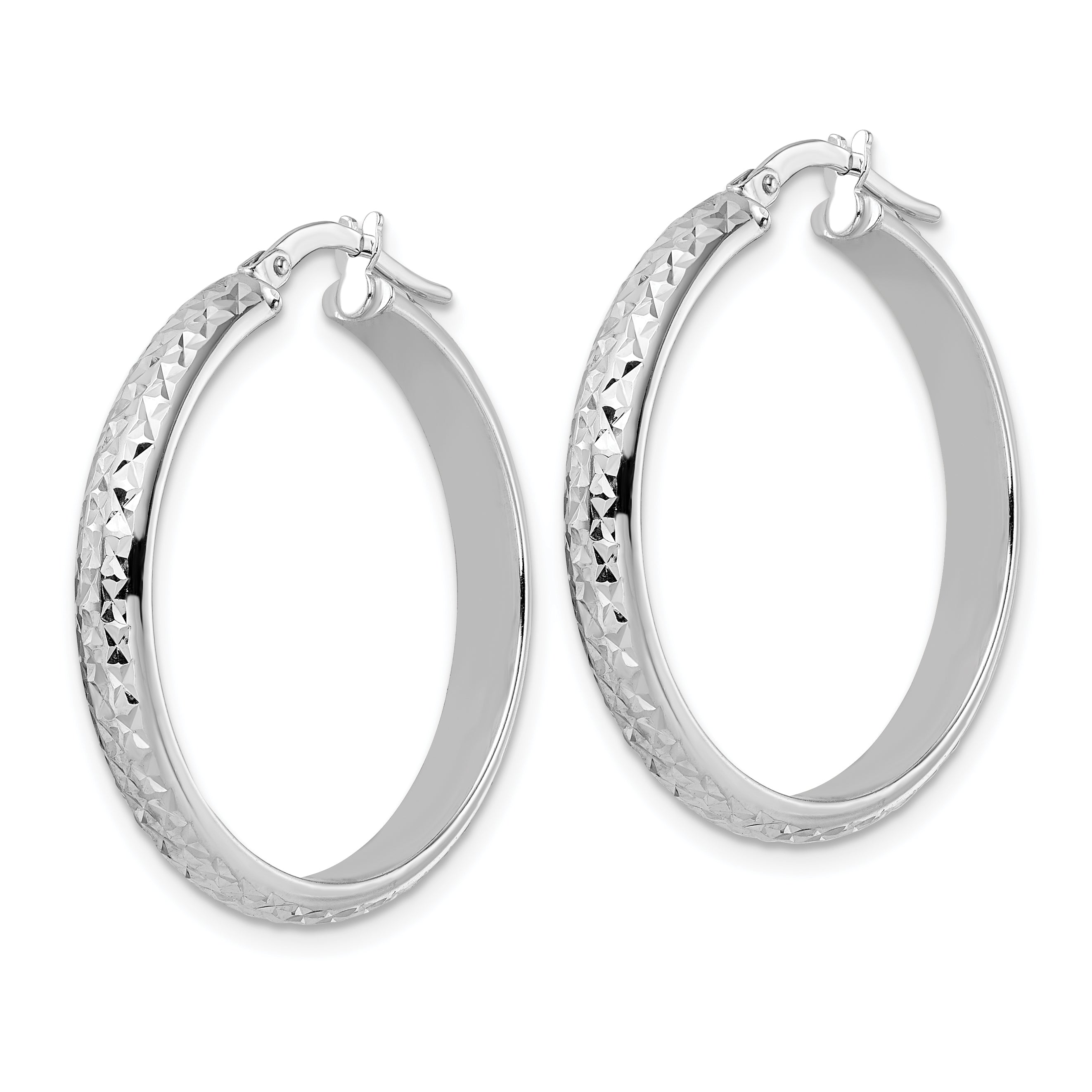 14K White Gold Diamond Cut Hoop Earrings Secondary image