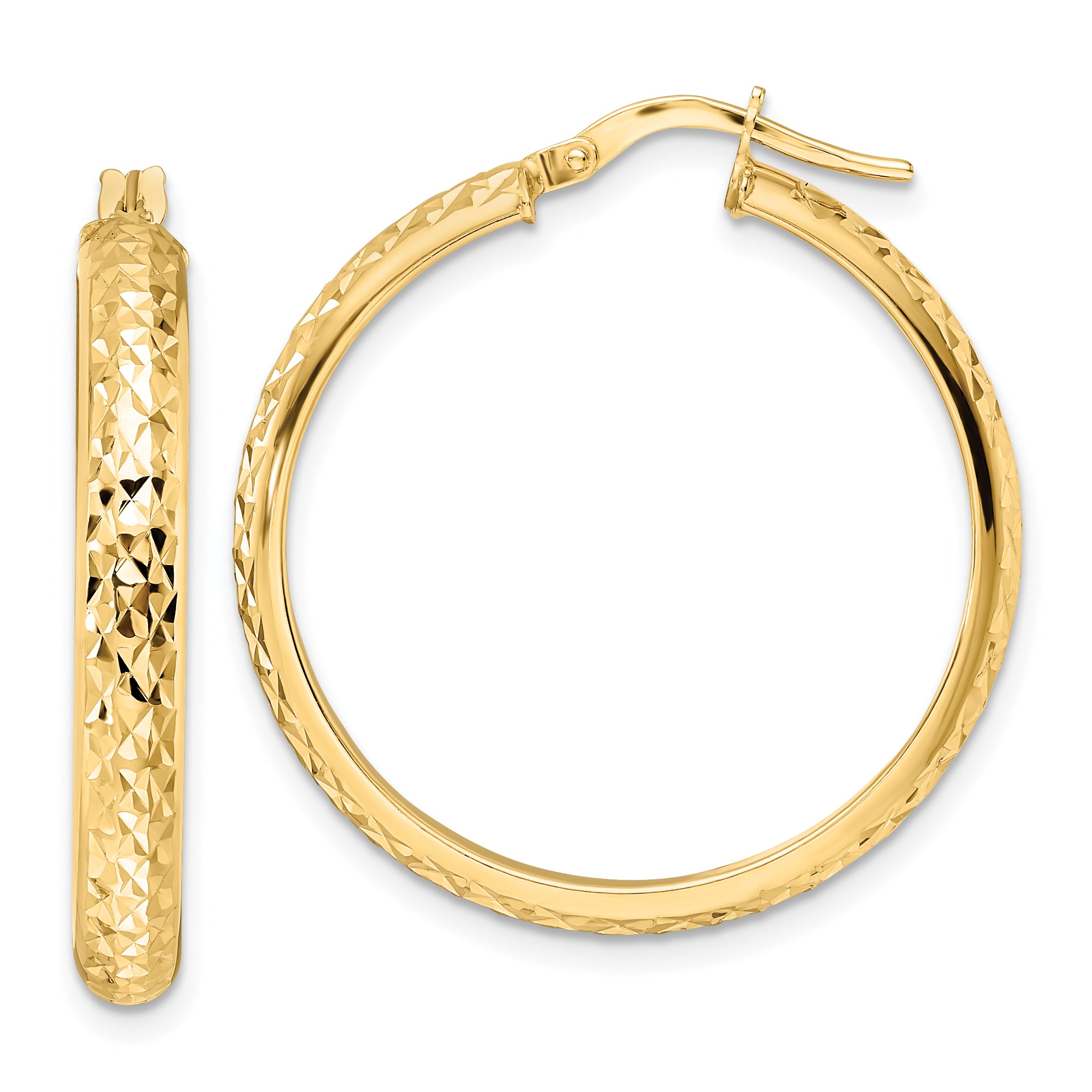 14K Polished Diamond Cut Hoop Earrings Main image