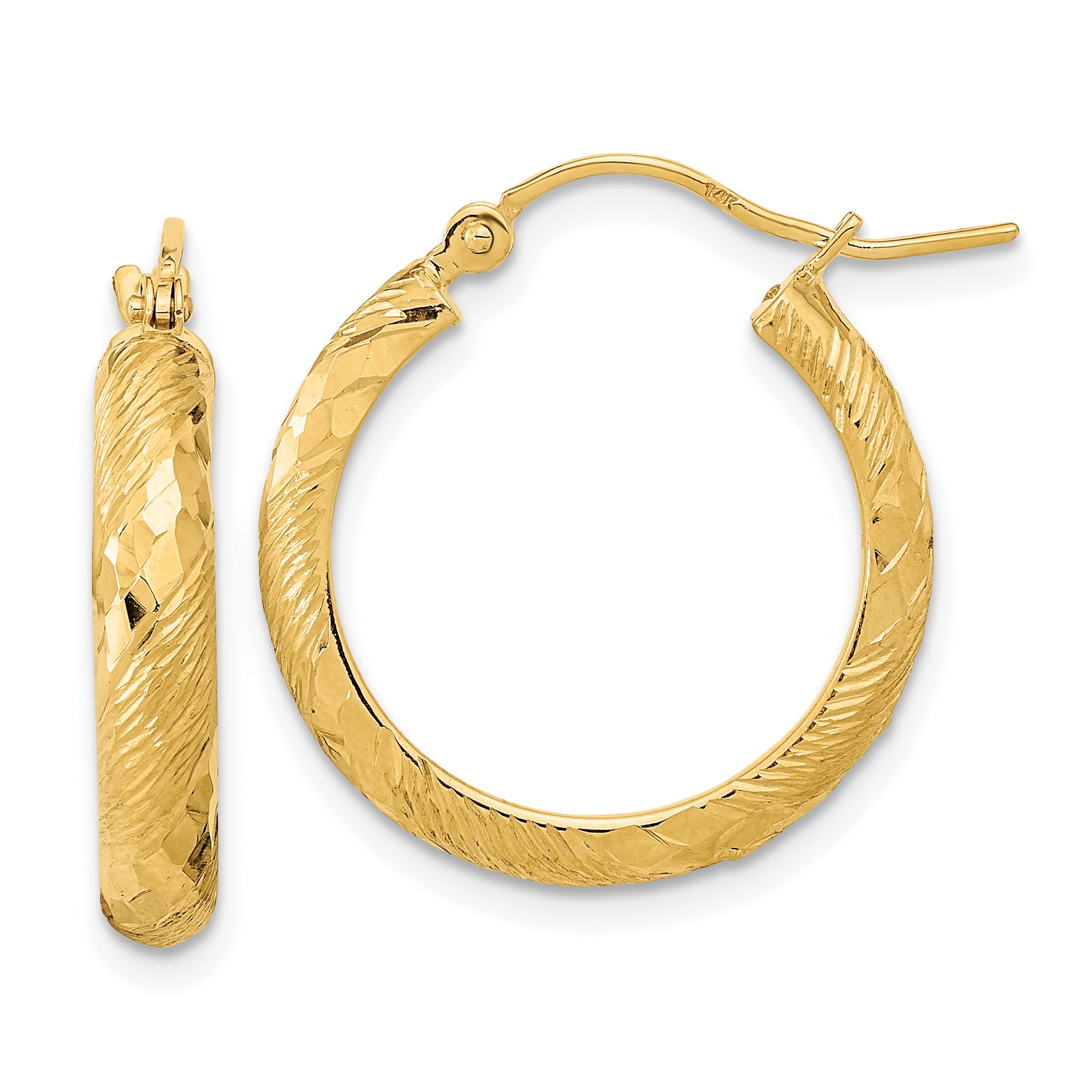14K Polished and Textured D/C Fancy Pattern Hoop Earrings Main image