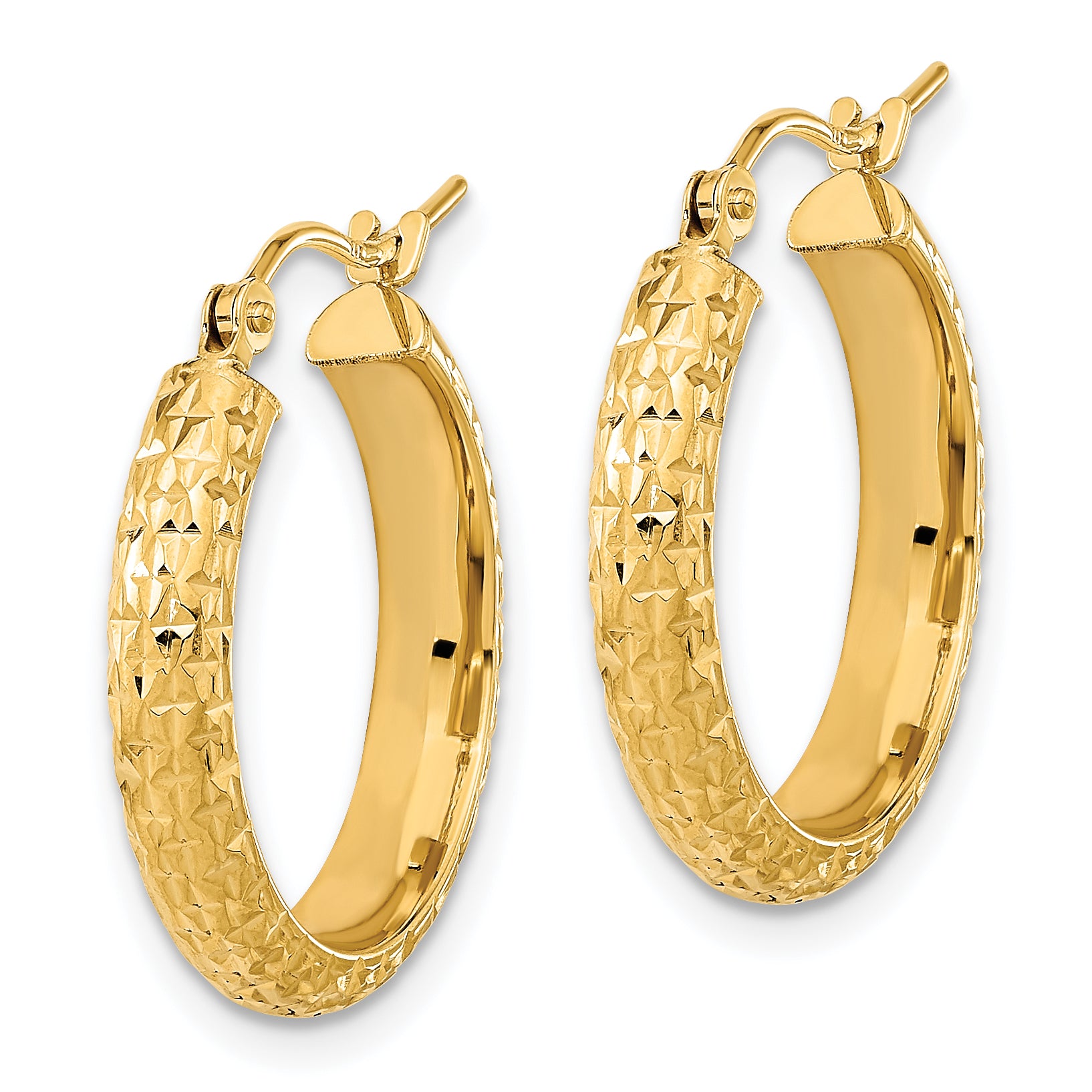 14K Polished and Textured D/C Hoop Earrings Secondary image