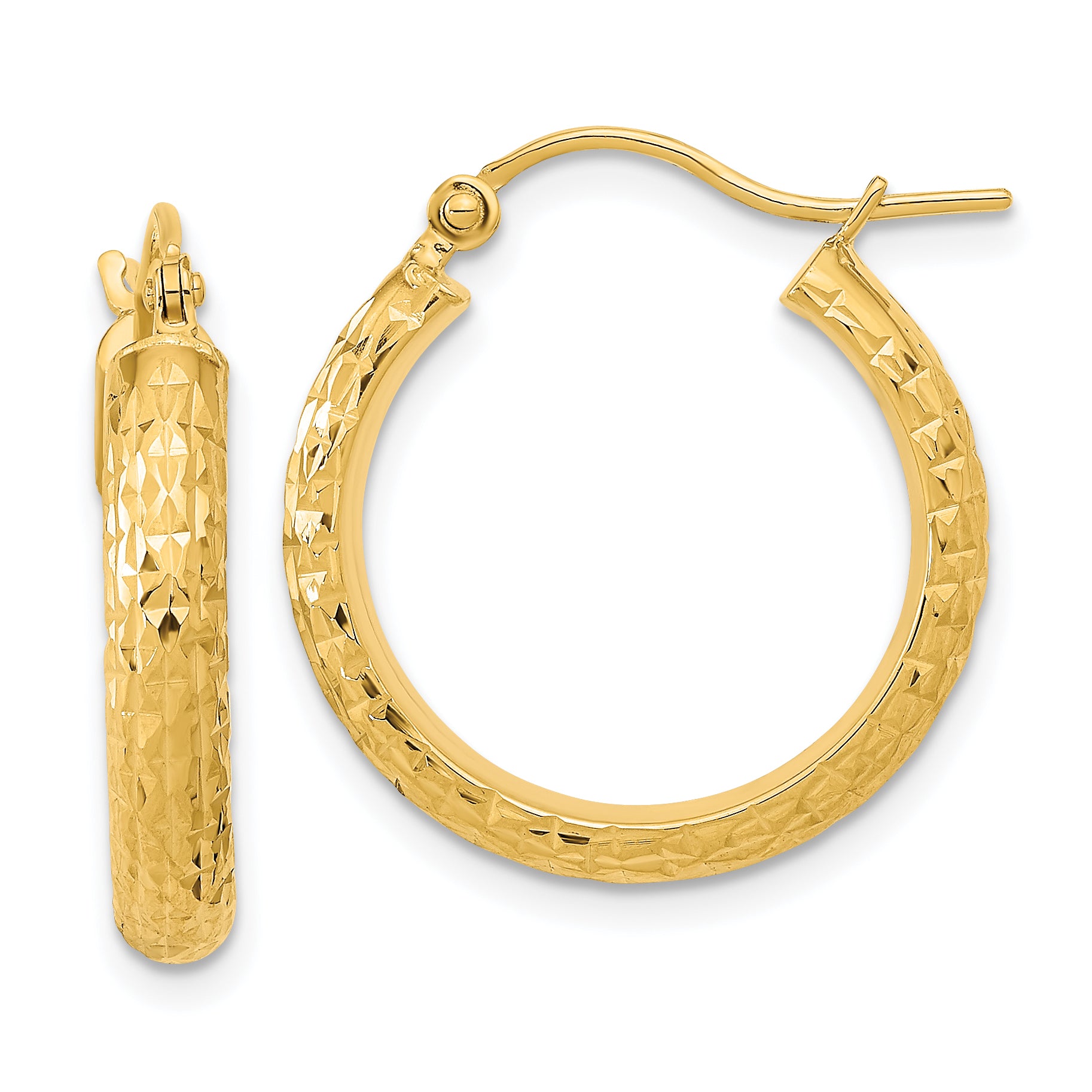 14K Polished and Textured D/C Hoop Earrings Main image