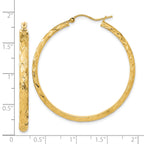 14K Polished and Textured Fancy Diamond Cut Hoop Earrings