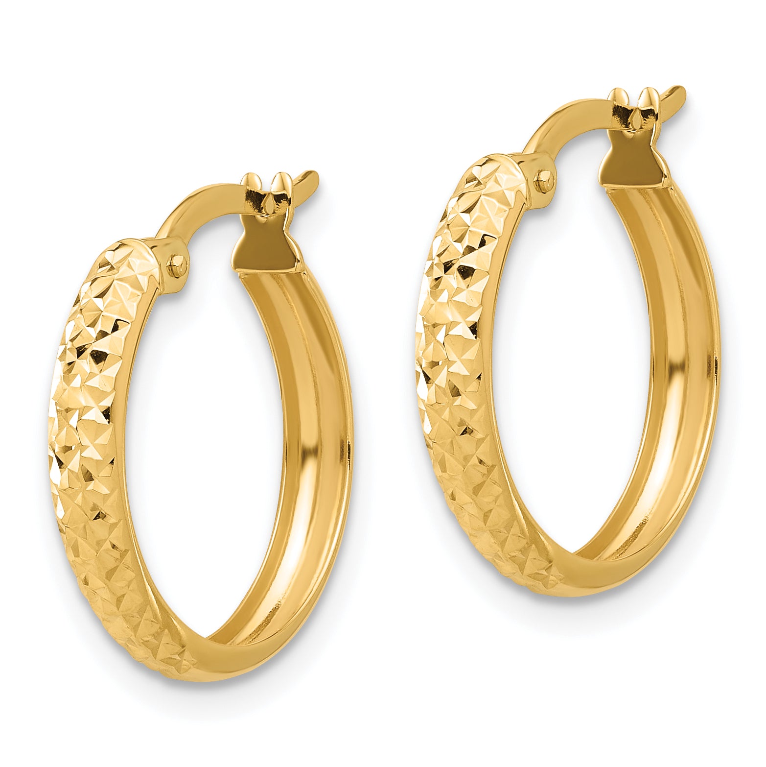 14K Polished and Diamond-cut Hoop Earrings Secondary image