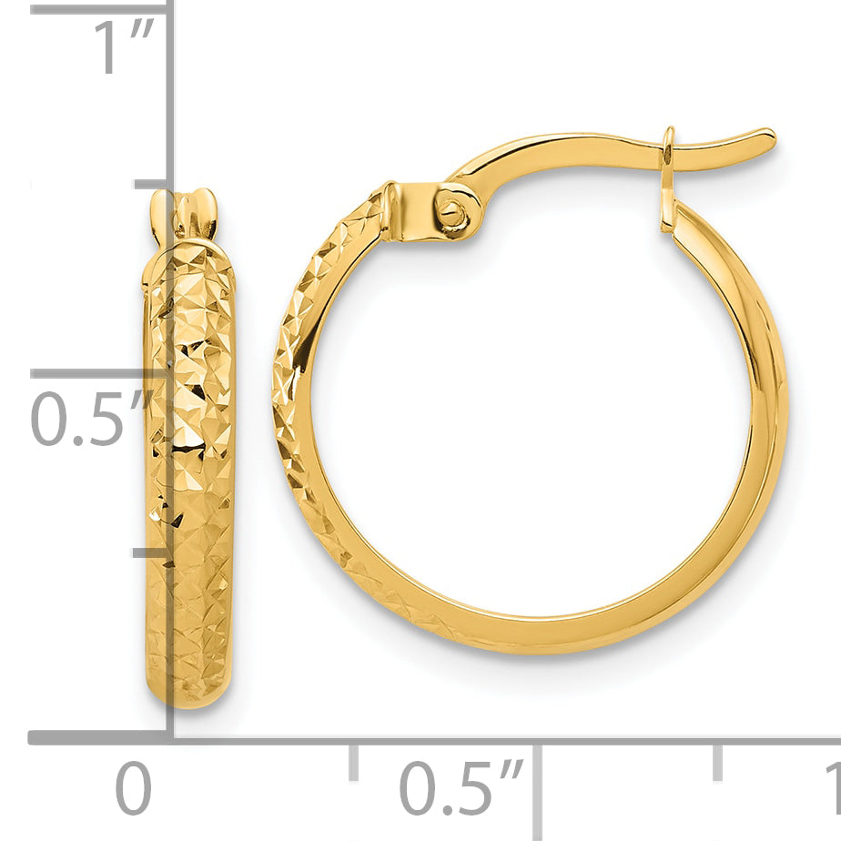 14K Polished and Diamond-cut Hoop Earrings