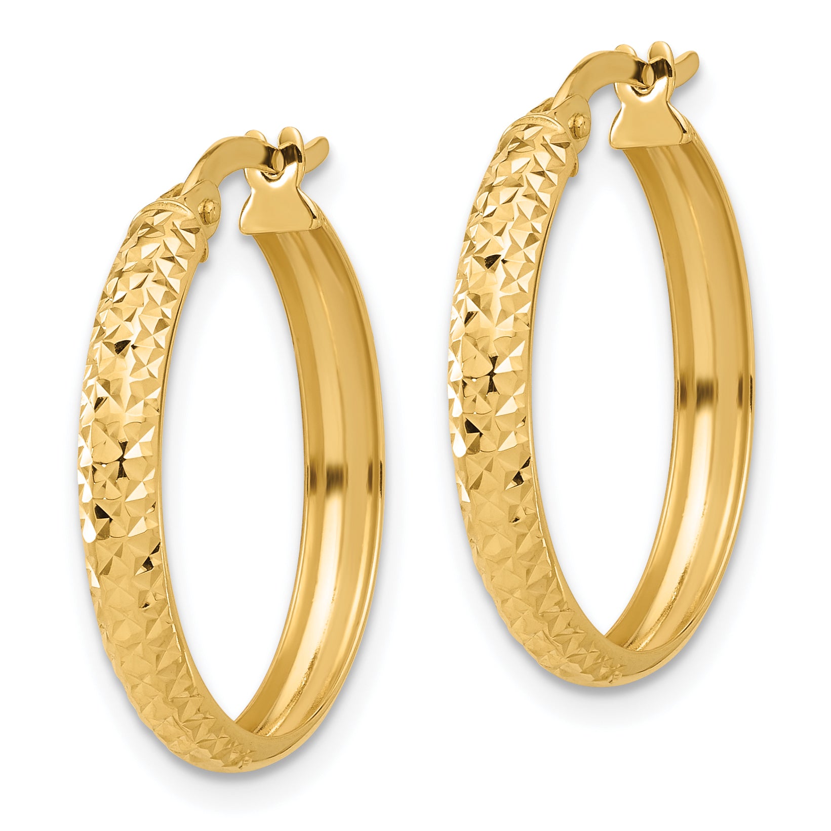 14K Polished and Diamond-cut Hoop Earrings Secondary image