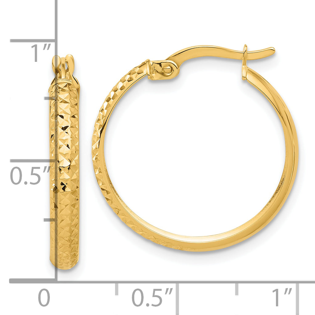 14K Polished and Diamond-cut Hoop Earrings